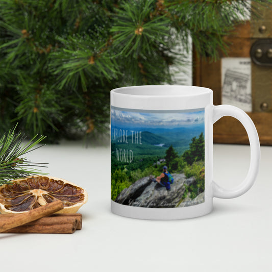 Explore the World White glossy mug