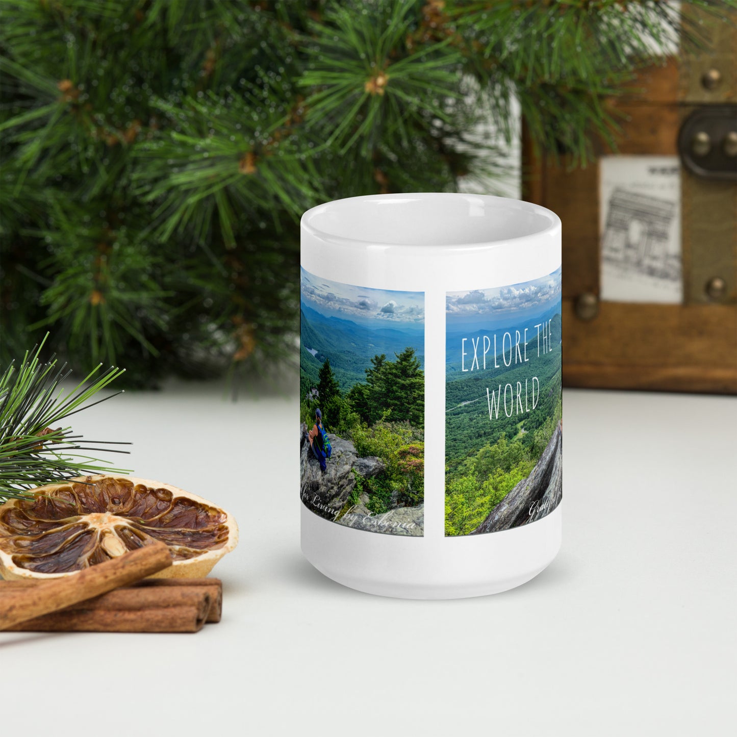 Explore the World White glossy mug