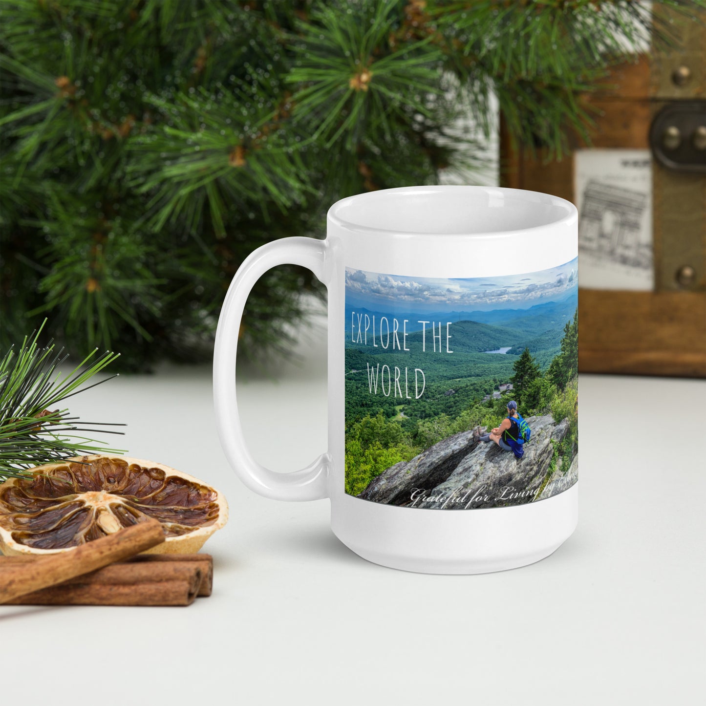 Explore the World White glossy mug